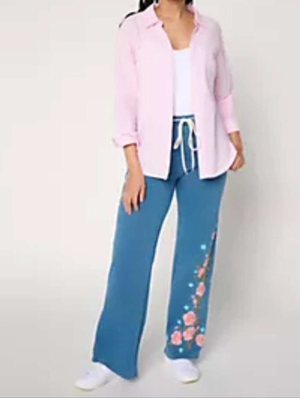 Driftwood Wide-Leg Floral Embroidered Drawstring Stretchy Jeans